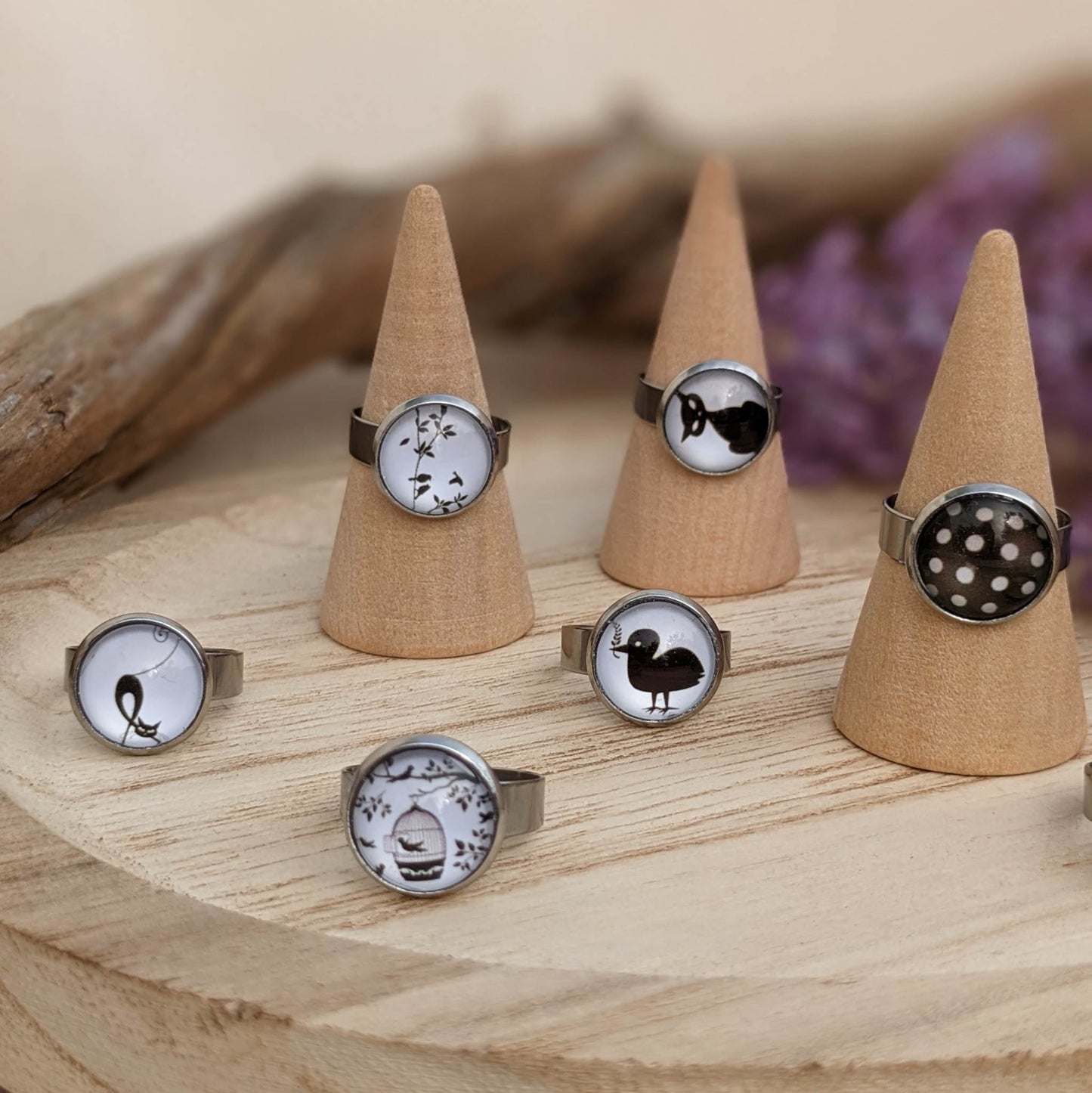 Bague Fantaisie Noir et blanc - Motif au choix