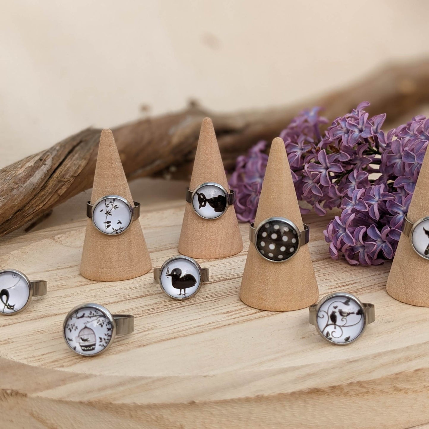 Bague Fantaisie Noir et blanc - Motif au choix