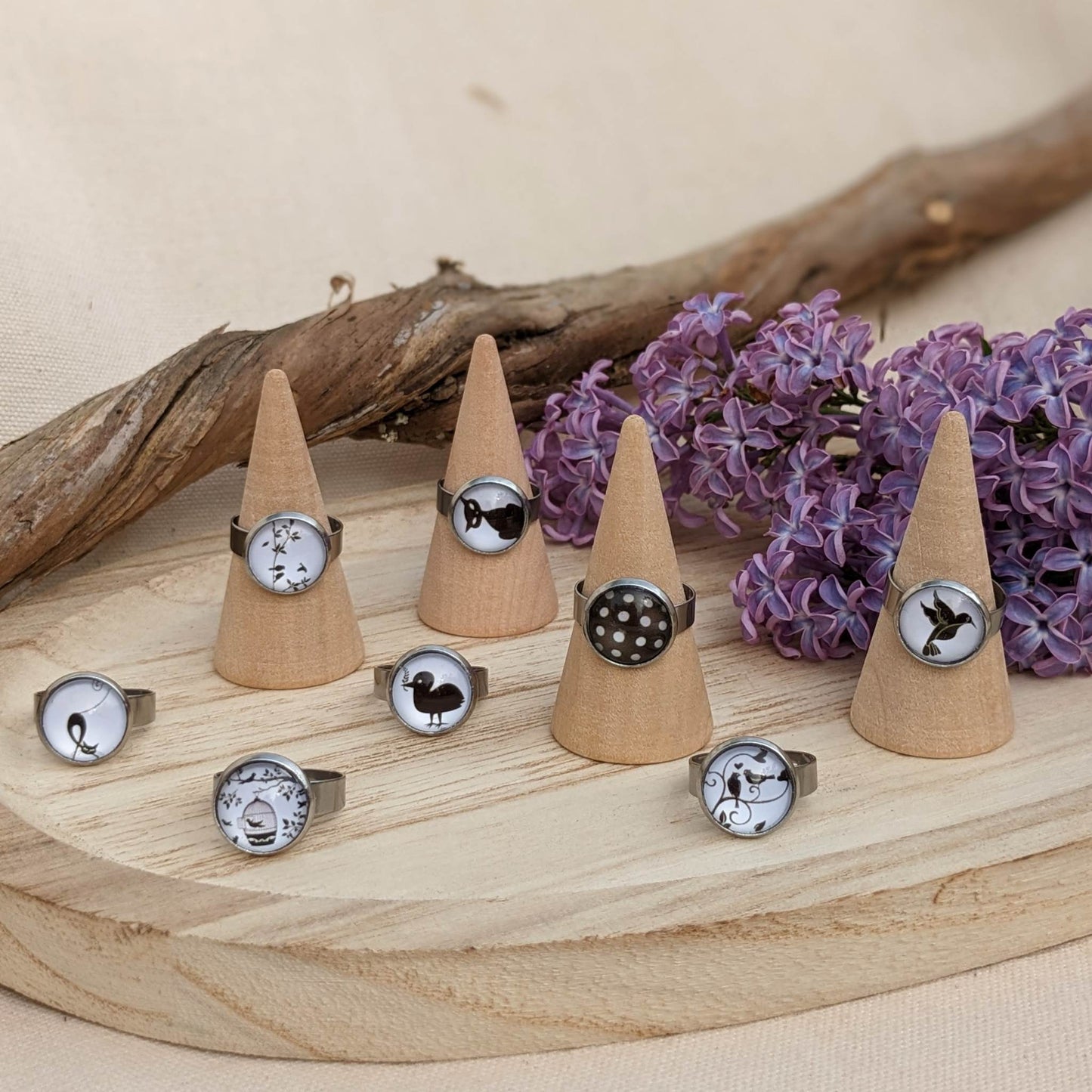 Bague Fantaisie Noir et blanc - Motif au choix