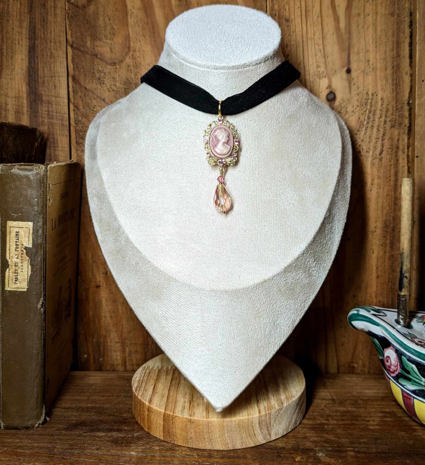 Choker velours noir avec Camée velours noir - Couleur au choix