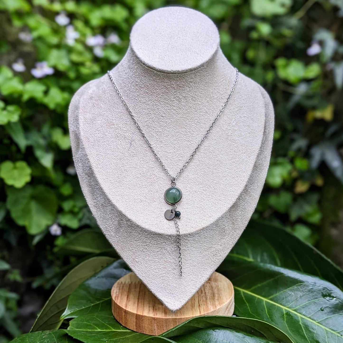 COLLIERS SAUTOIRS EN PERLES NATURELLES D'AVENTURINE SUR ACIER INOXYDABLE