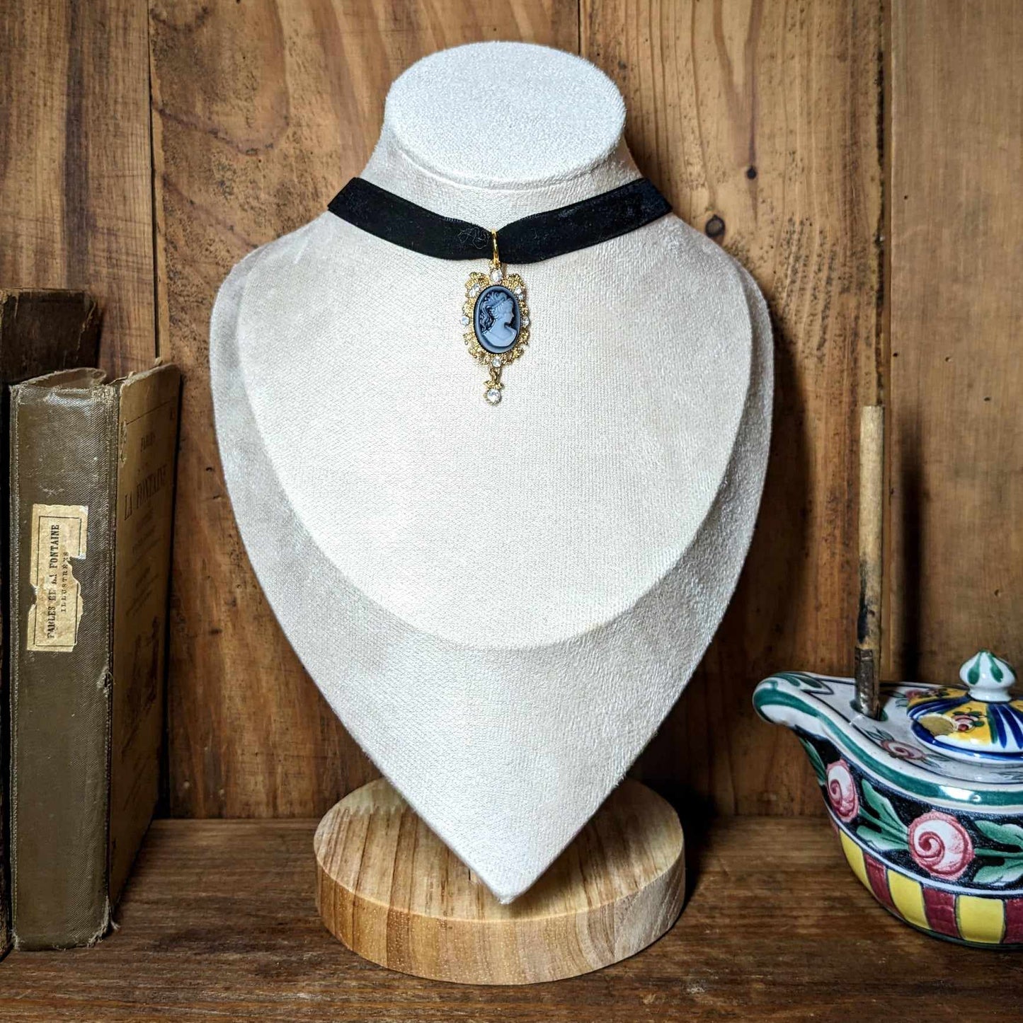 Choker velours noir avec Camée velours noir - Couleur au choix