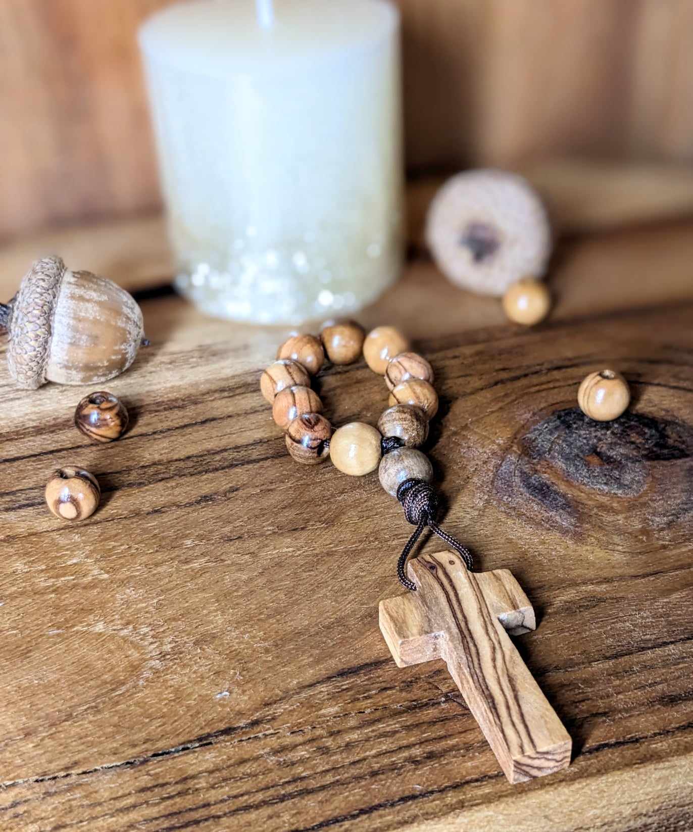Rosaire de Doigt en Bois d'Olivier
