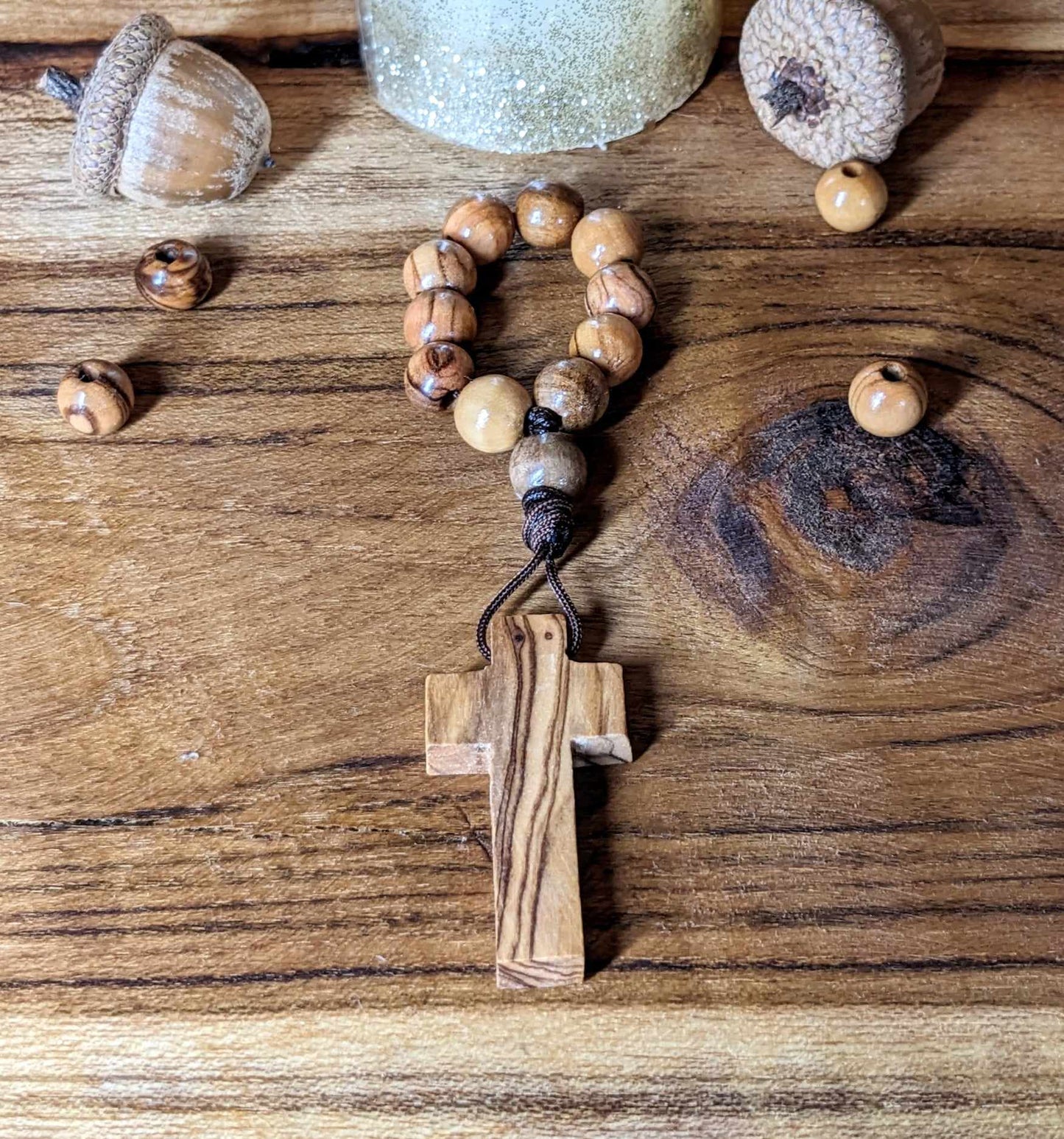 Rosaire de Doigt en Bois d'Olivier