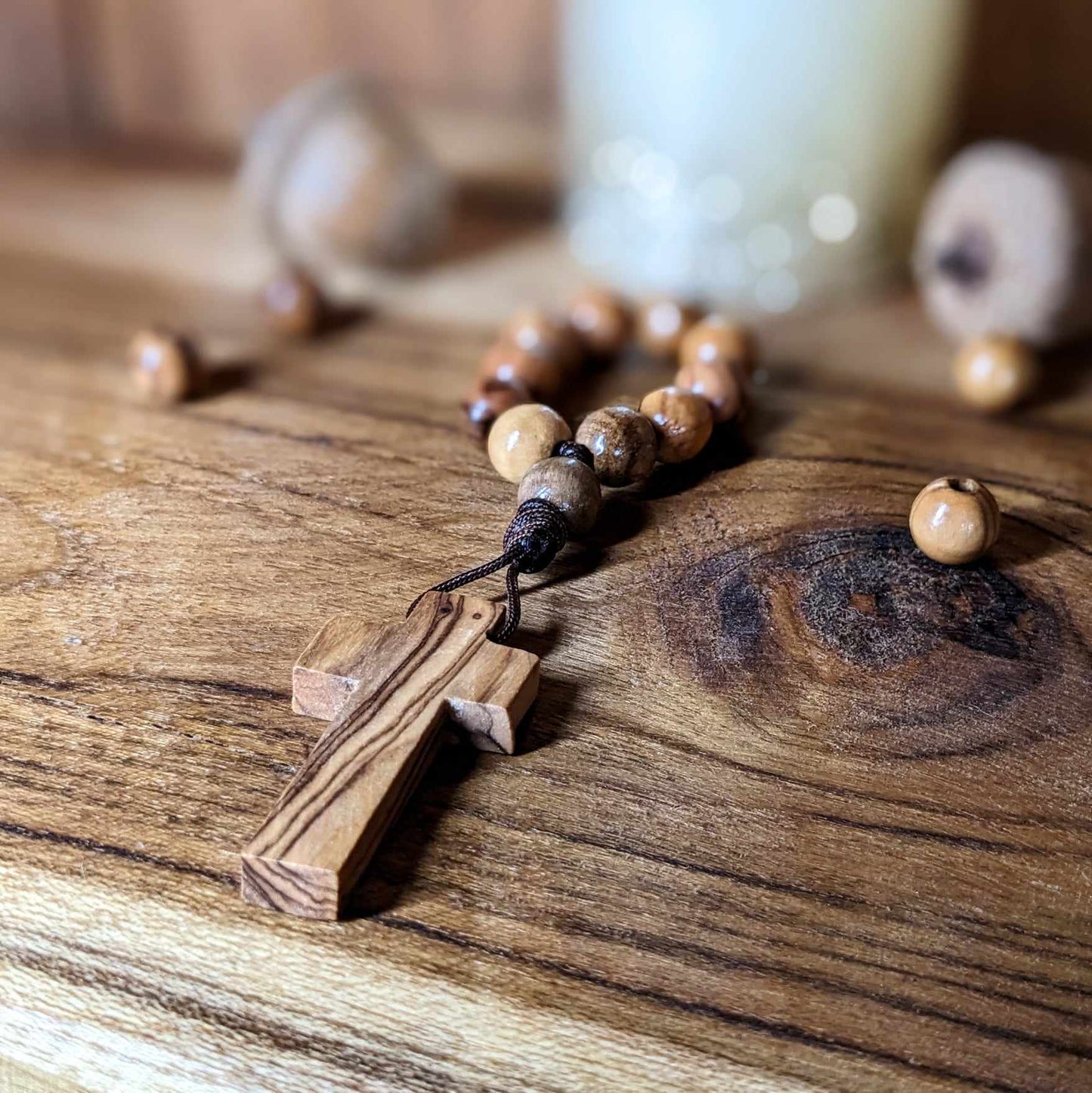 Rosaire de Doigt en Bois d'Olivier