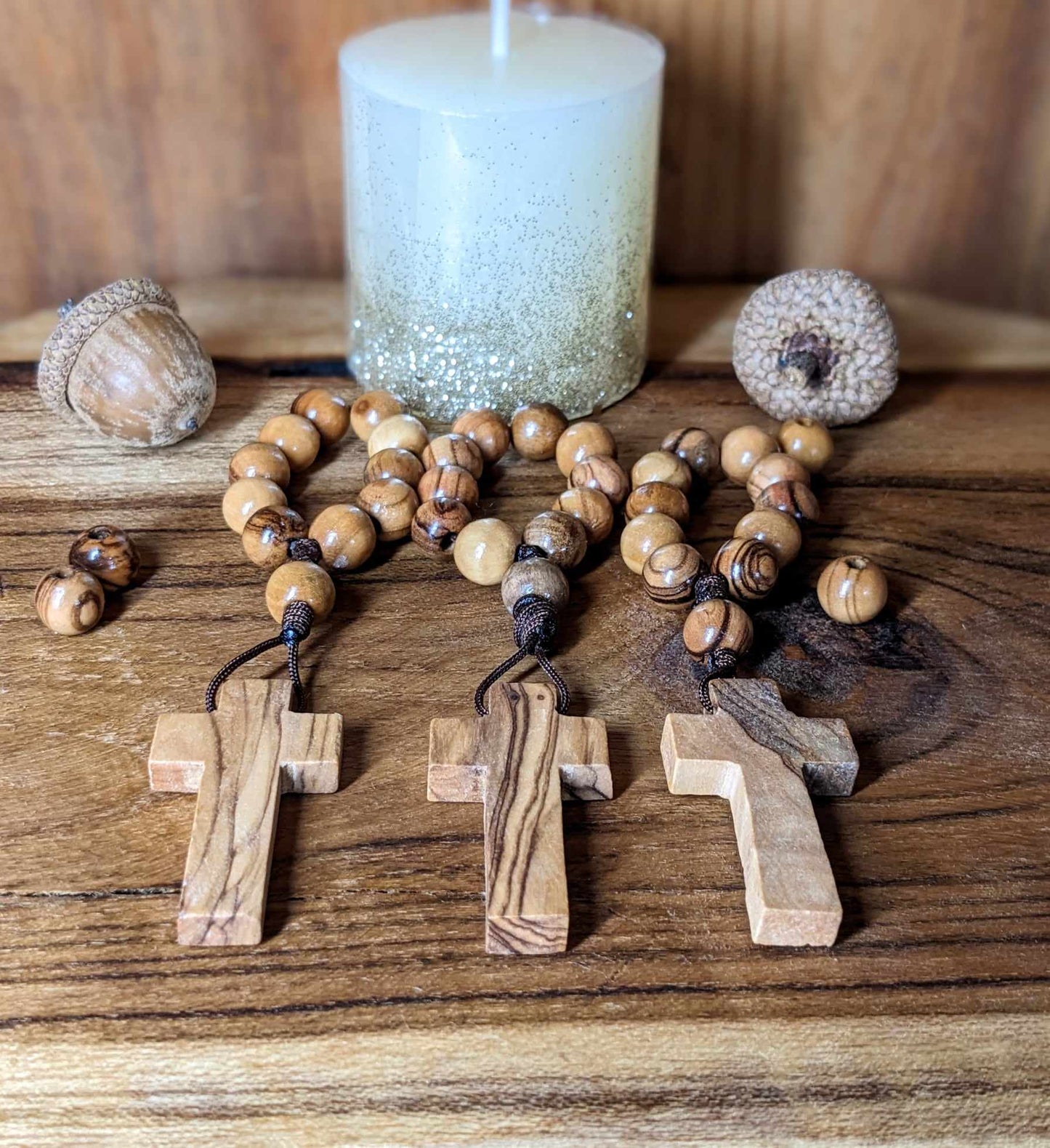 Rosaire de Doigt en Bois d'Olivier