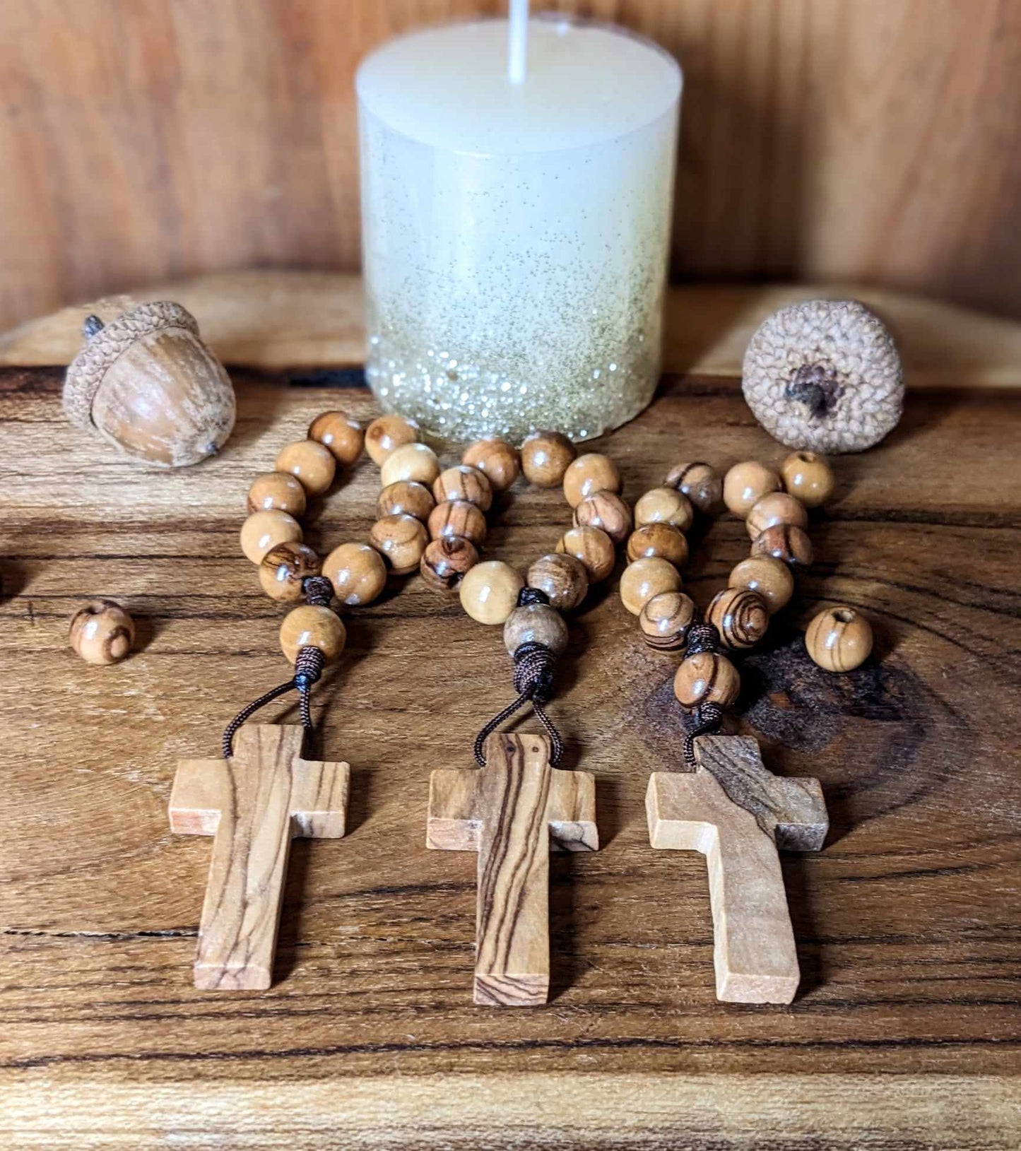 Rosaire de Doigt en Bois d'Olivier