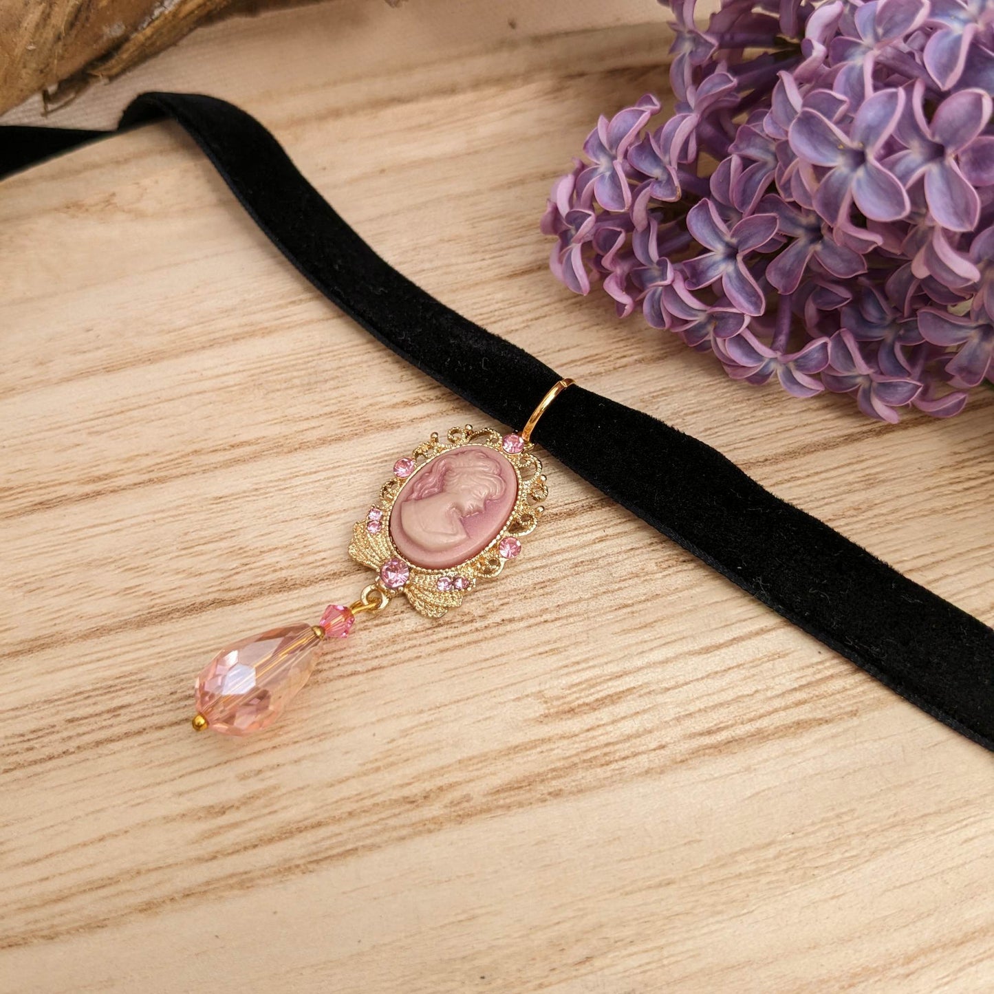 Choker velours noir avec Camée velours noir - Couleur au choix