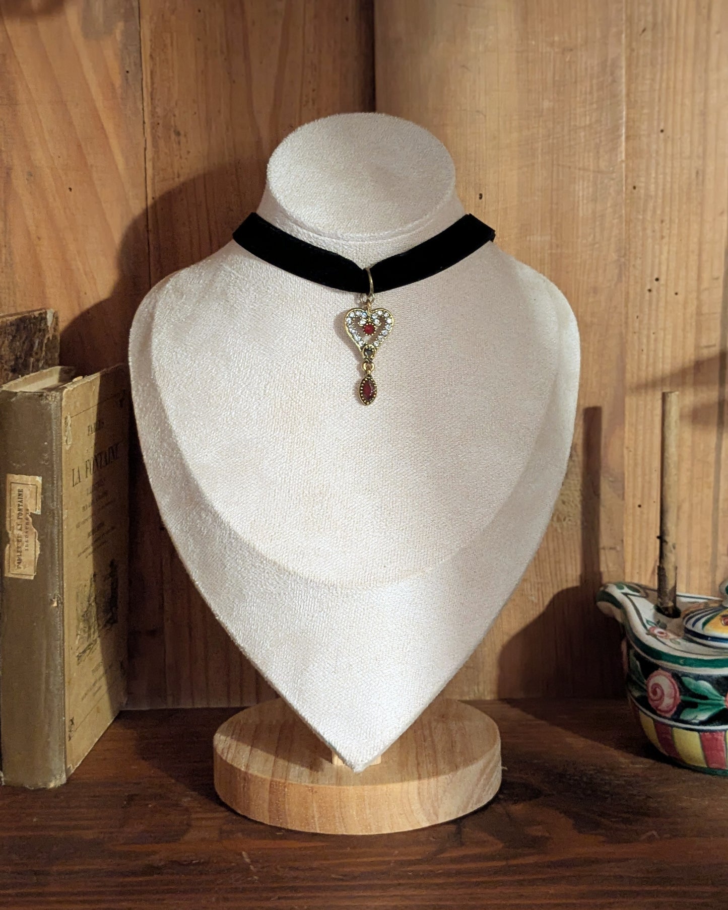 Collier ras de cou Édouard Velours et pendentif - Fleur ou coeur