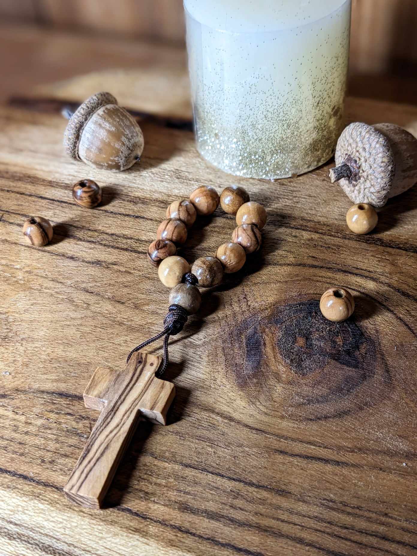 Rosaire de Doigt en Bois d'Olivier